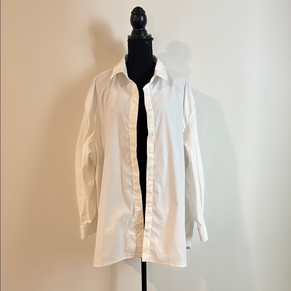 White Button Down Shirt with Relaxed Fit and Textured Fabric